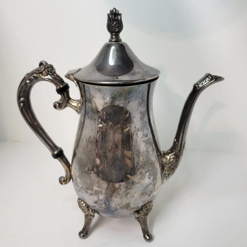 Leonard Silver Plated Coffee Pot Server‎ Vintage Ornate Floral Footed